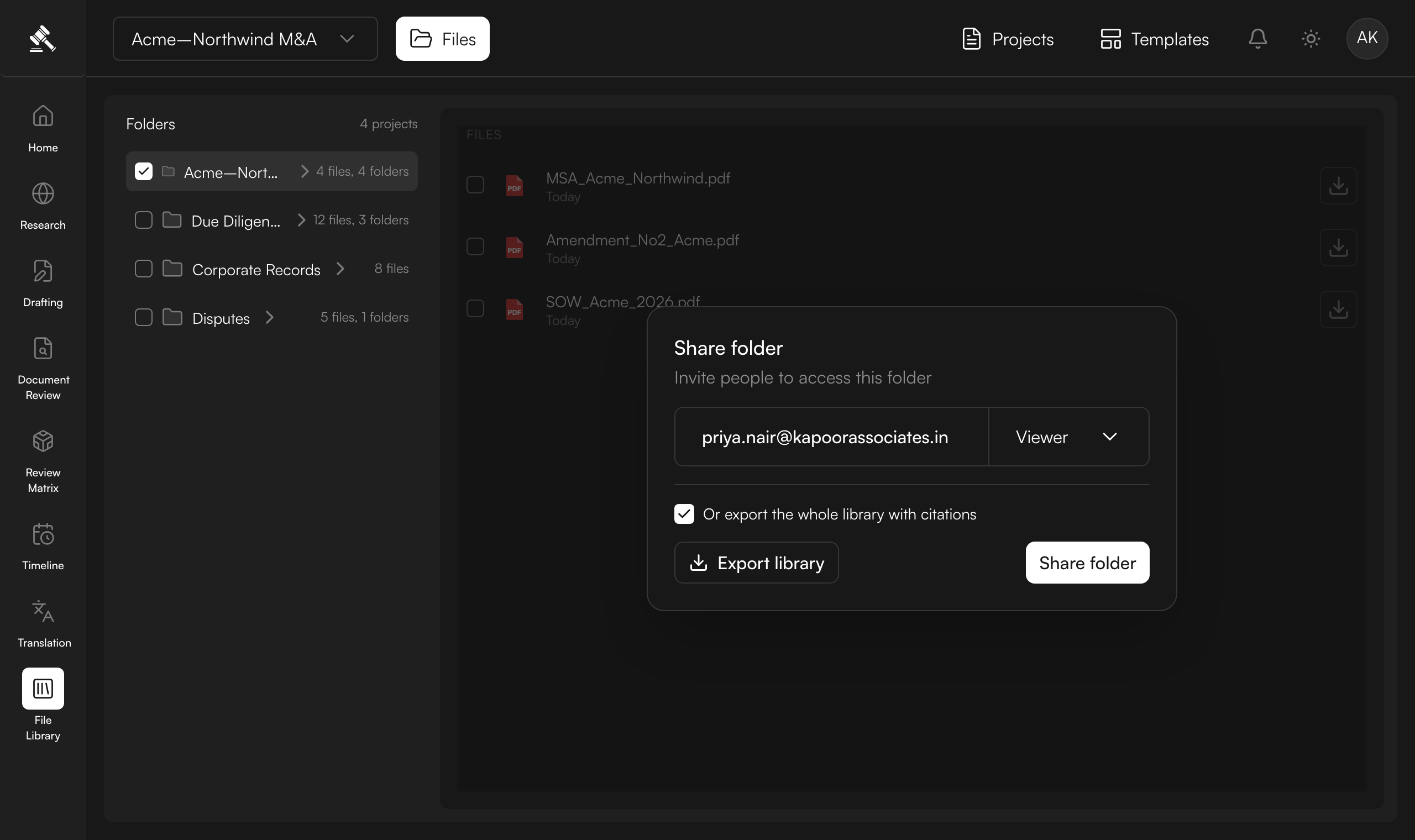 Share a folder — or export the library