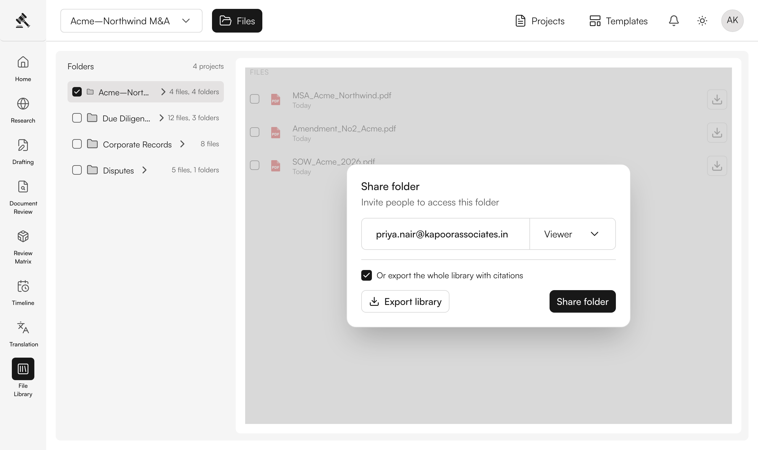 Share a folder — or export the library