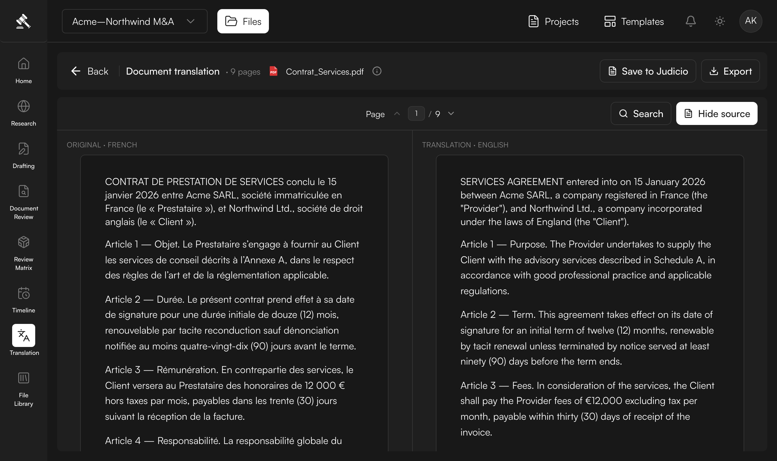 Review the translation side by side