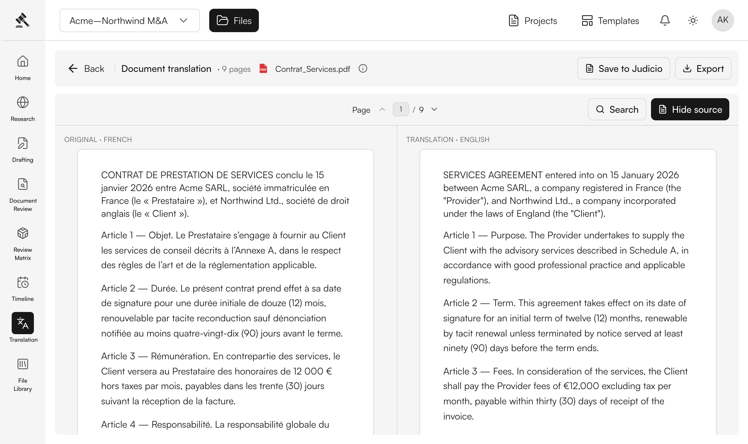 Review the translation side by side